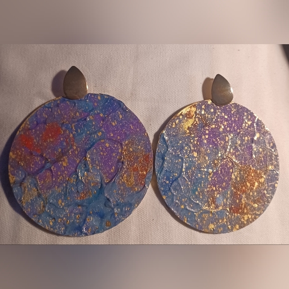 Extra large handpainted Wooden Earrings - Picture 2 of 4